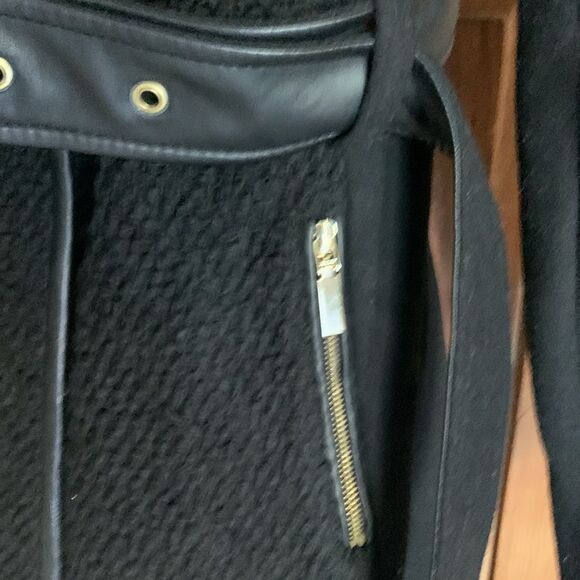 Vince Camuto black wool blend faux leather belted coat - Picture 5 of 11